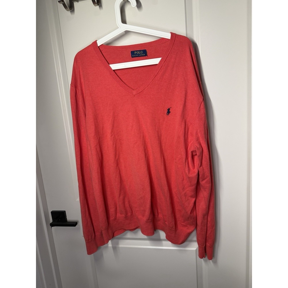 Polo Ralph Lauren Men's Neck Knit Sweater Coral Pink Navy Pony XL